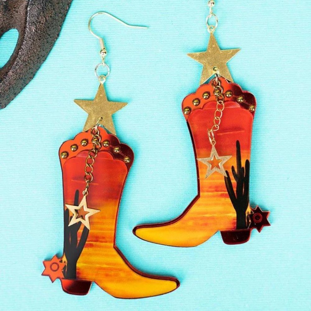 ICON‎ Acrylic Desert Sunset Cowboy Boot Earrings NWT
